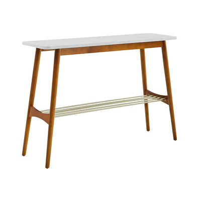 Table d'entrée pieds effilés en imitation marbre - Faux marbre blanc / Noyer