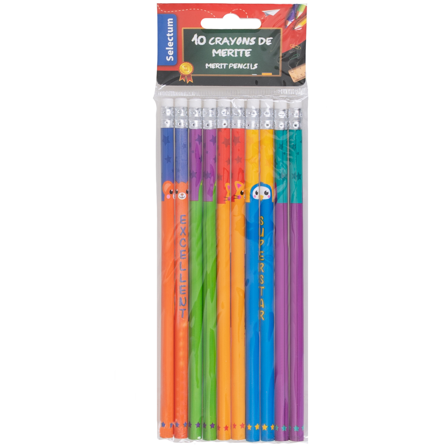 Teachers' merit award pencils - Animals, pk. of 10