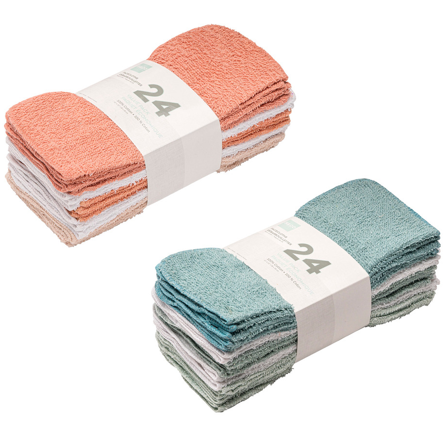 Terry cotton facecloths - Value pack, pk of 24