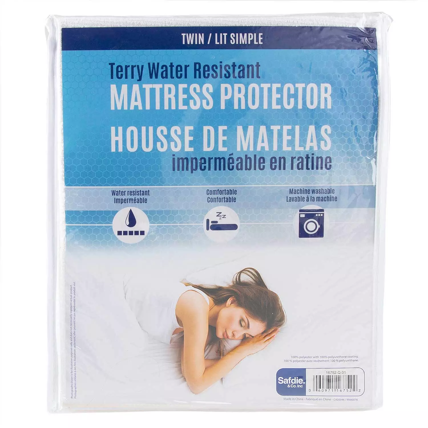 Terry water resistant mattress protector, Twin
