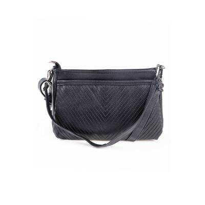 Textured faux-leather fashion handbag  - Black
