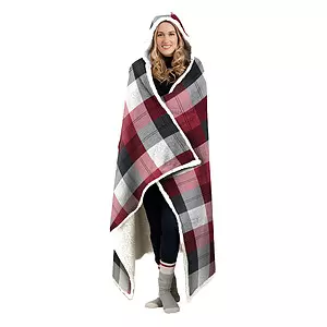 Hooded throw blanket with sherpa lining, 48"x65"