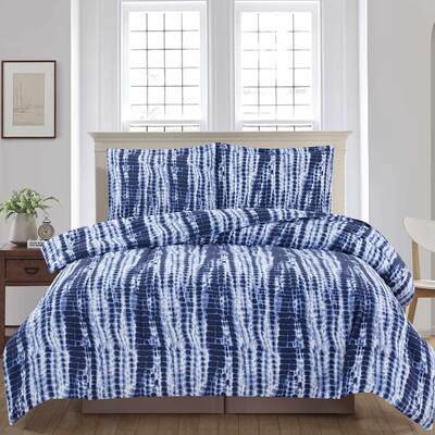 Tie-dye printed comforter set, 2-3 pcs - Blue tides