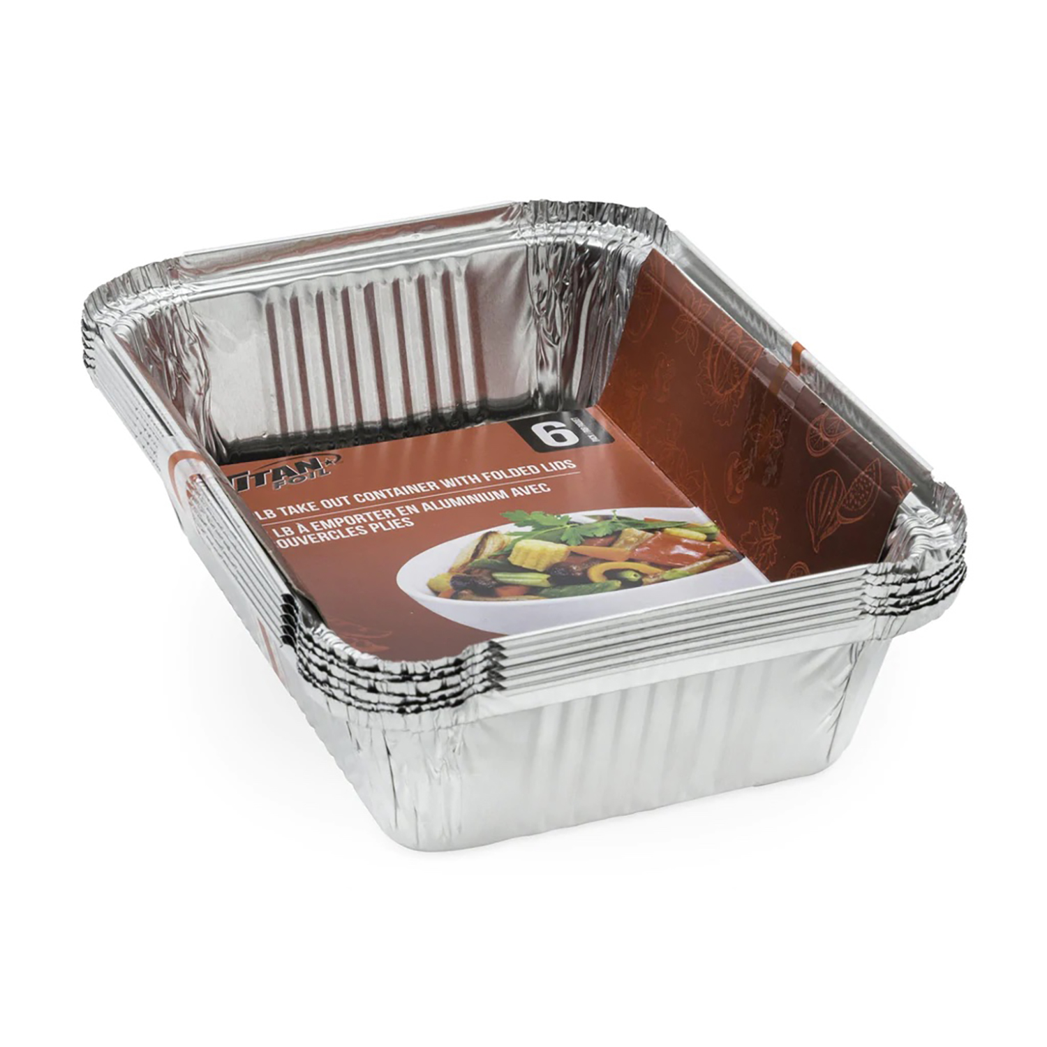 Titan Foil - Aluminum 2 lb takeout containers with folded lids, pk. of 6