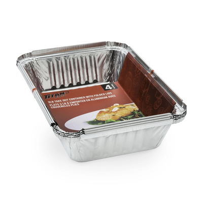Titan Foil - Aluminum 3 lb takeout containers with folded lids, pk. of 4