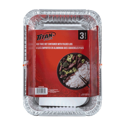 Titan Foil - Aluminum 4 lb takeout containers with folded lids, pk. of 3
