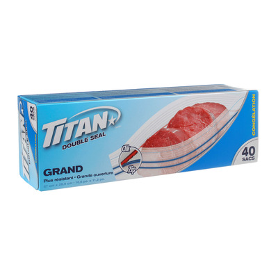 Titan - Large double zipper seal freezer bags, pk. of 40