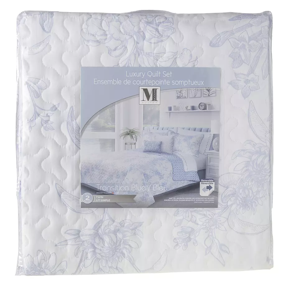 Transition Blue, luxury quilt set, twin