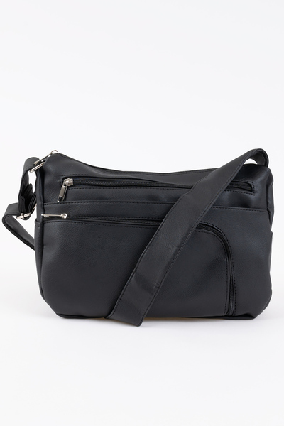 Triple zipper pocket medium crossbody bag - Black