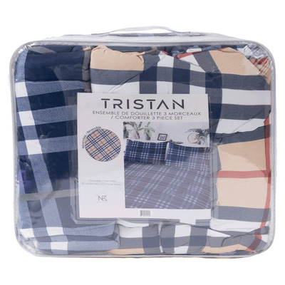 TRISTAN Collection - Printed comforter set, 2-3 pcs - Navy, beige, red plaid