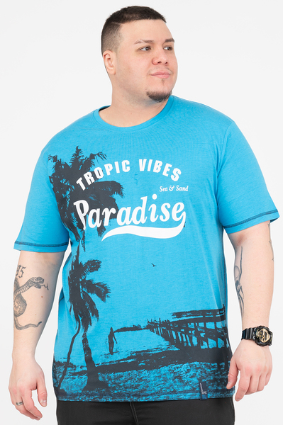 Tropical Vibes Paradise, short sleeve graphic t-shirt - Turquoise - Plus Size
