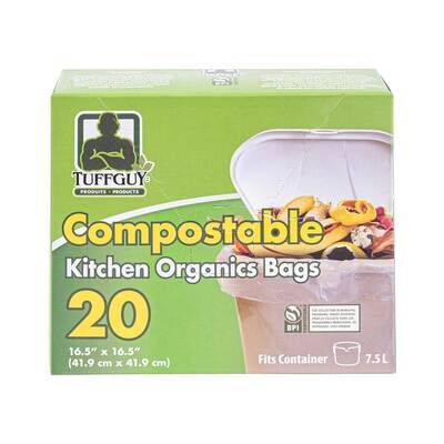Tuff Guy - Compostable kitchen bags for organics, pk. of 20 - 7.5L