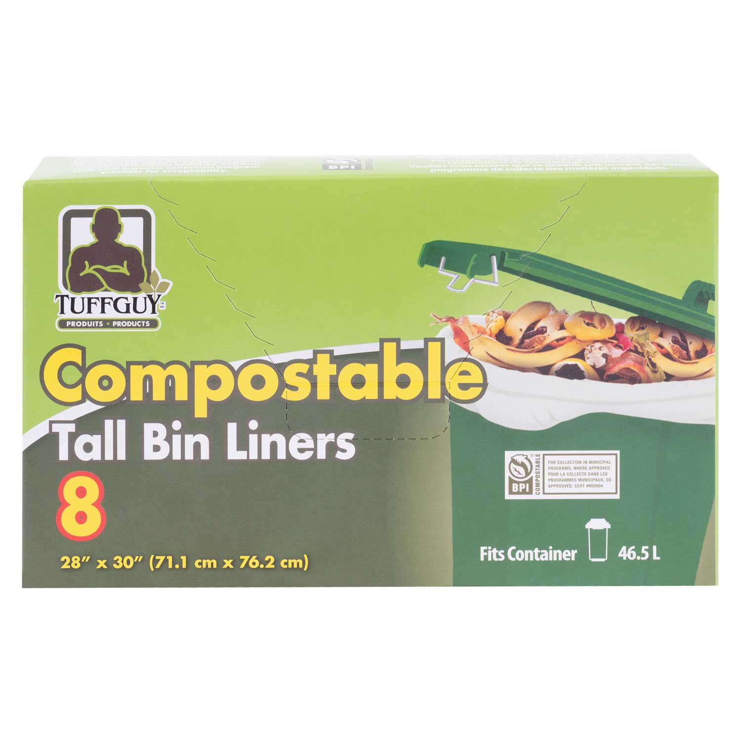 Tuff Guy - Compostable tall bags for bin liners, pk. of 8 - 46.5L