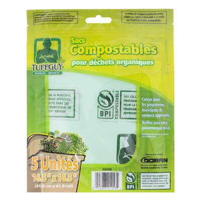Tuff Guy - Sacs compostable pour déchets organiques de cuisine, pk. de 5