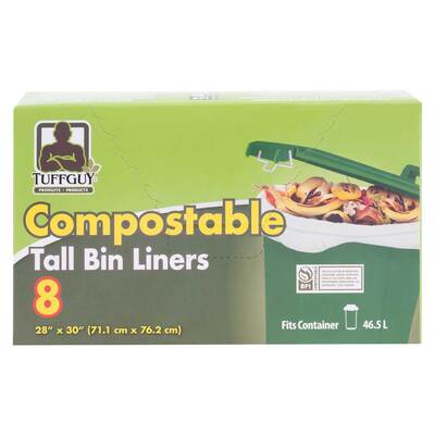 Tuff Guy - Sacs compostables long pour bacs écologique, pk. de 8 - 46.5L