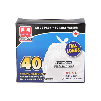 Tuff Guy - Tall kitchen garbage bags value pack, pk. of 40 - 42.5L