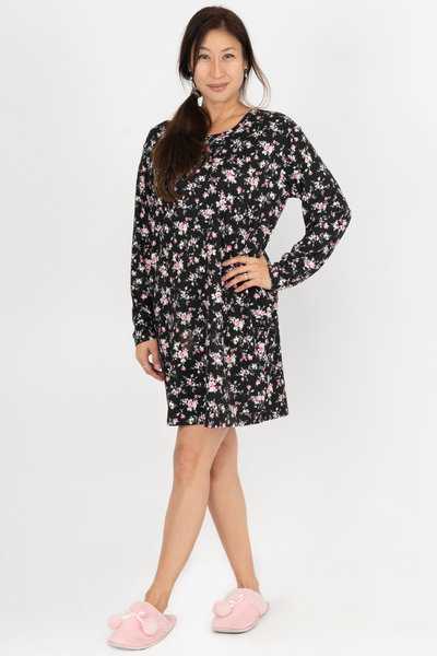 Ultra soft hacci knit nightgown - Ditzy pink roses