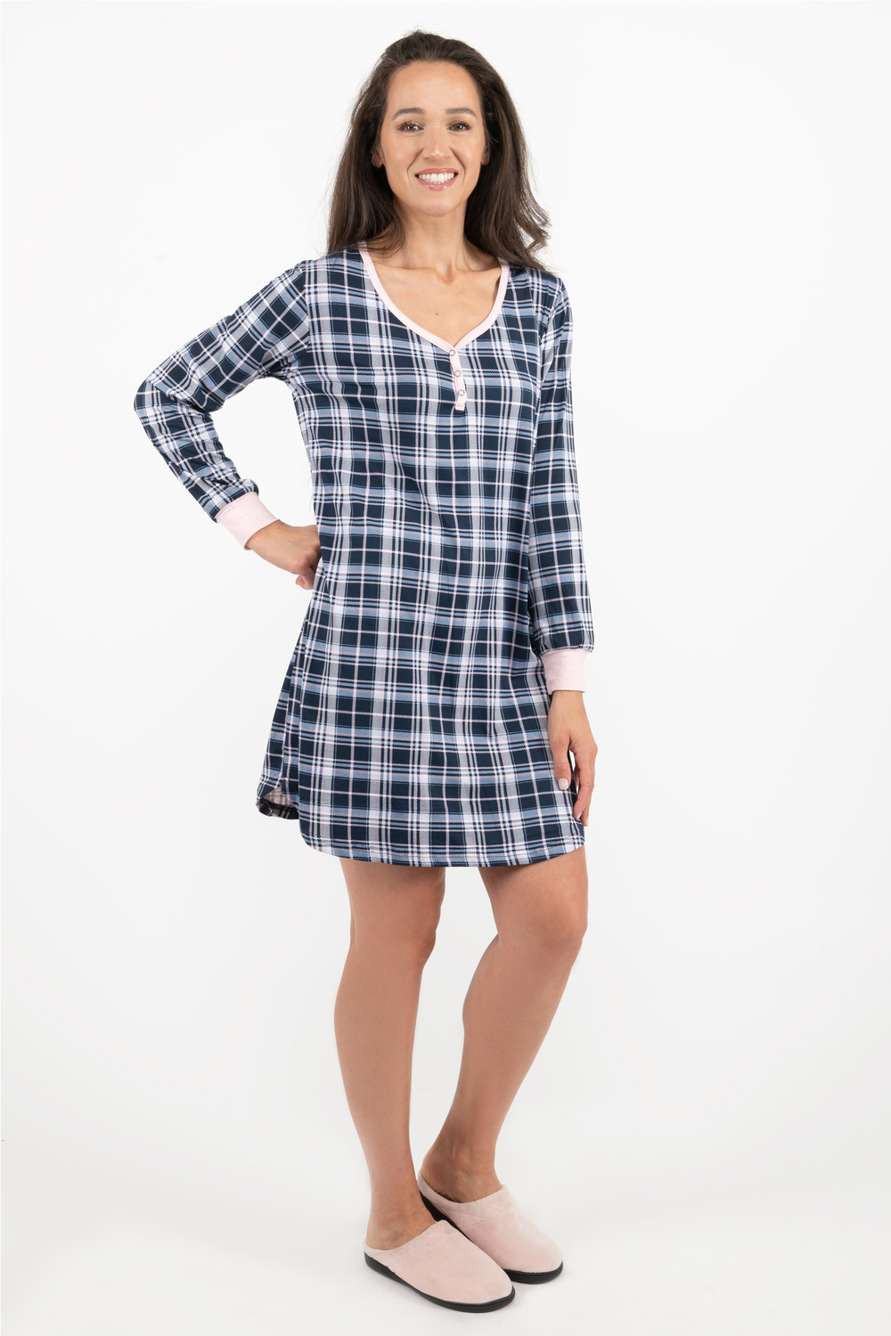 Ultra soft nightgown, pink and blue plaid