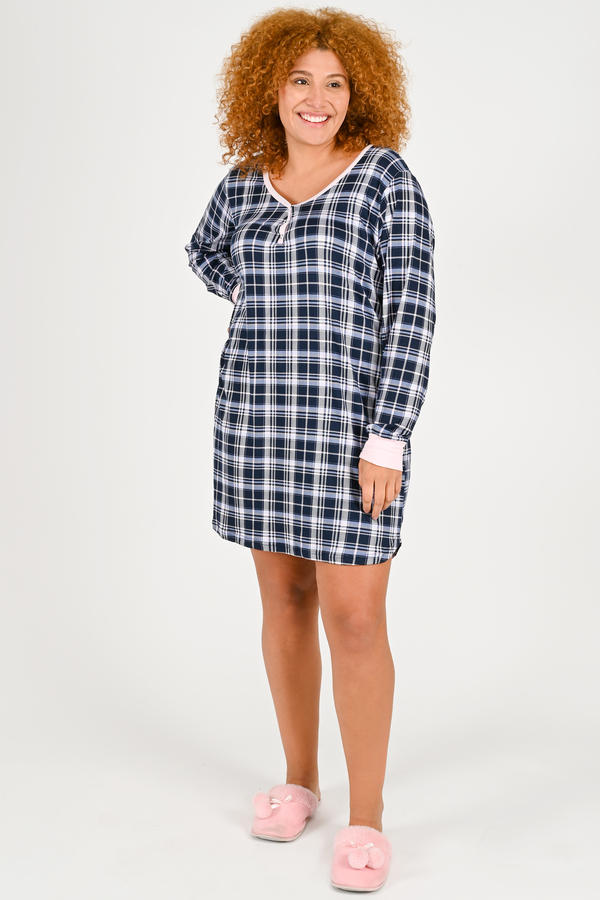 Ultra soft nightgown, pink & blue plaid - Plus Size