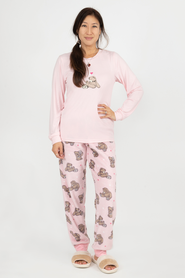 Ultra soft pyjama set, fleece pants, sleepy bear with hearts