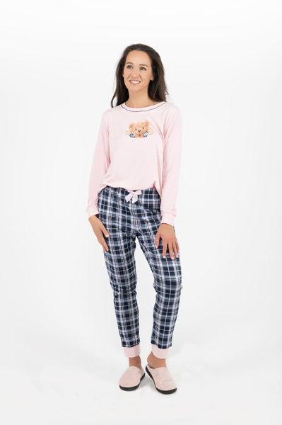 Ultra soft pyjama set, holiday theme pink and blue plaid