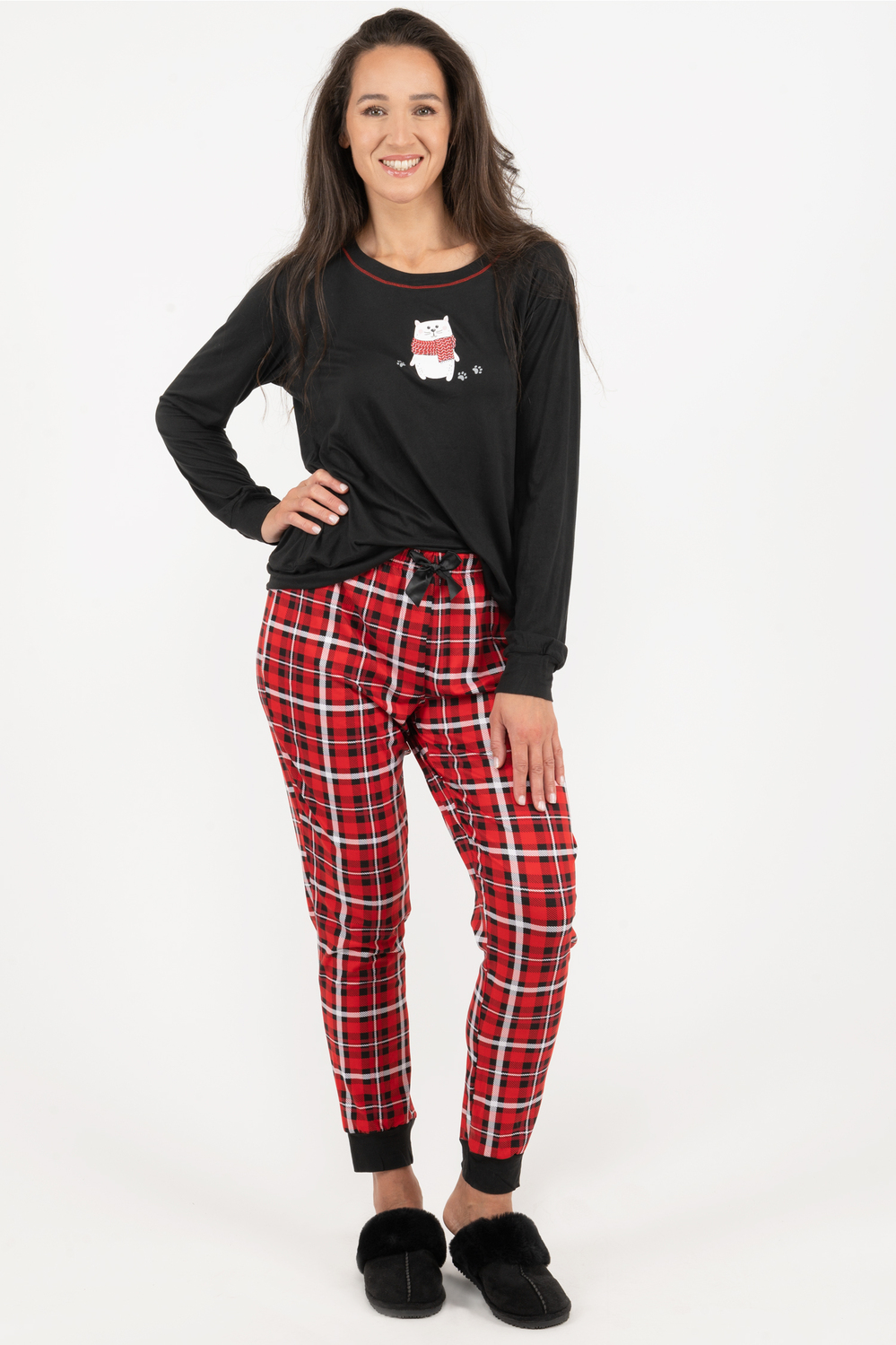 Ultra soft pyjama set, holiday theme red and black plaid
