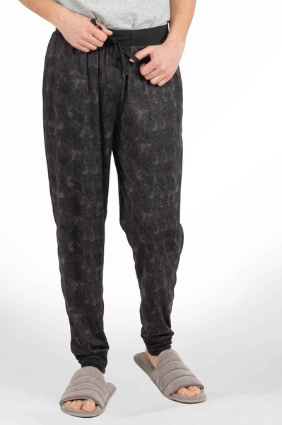 Urban Addiction - Pantalon de pyjama jogger en tricot extensible, imprimé pixel noir
