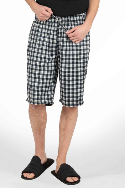 Urban Addiction - Stretch knit pajama shorts, black & white check print