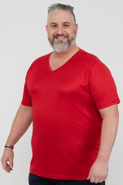 V-neck, waffle-knit mesh activewear t-shirt - Red - Plus Size
