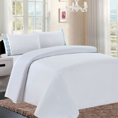 VAGUE Collection - Solid sheet set with contrasting embroidered wave trim