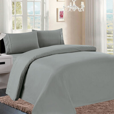 VAGUE Collection - Solid sheet set with tone on tone embroidered wave trim