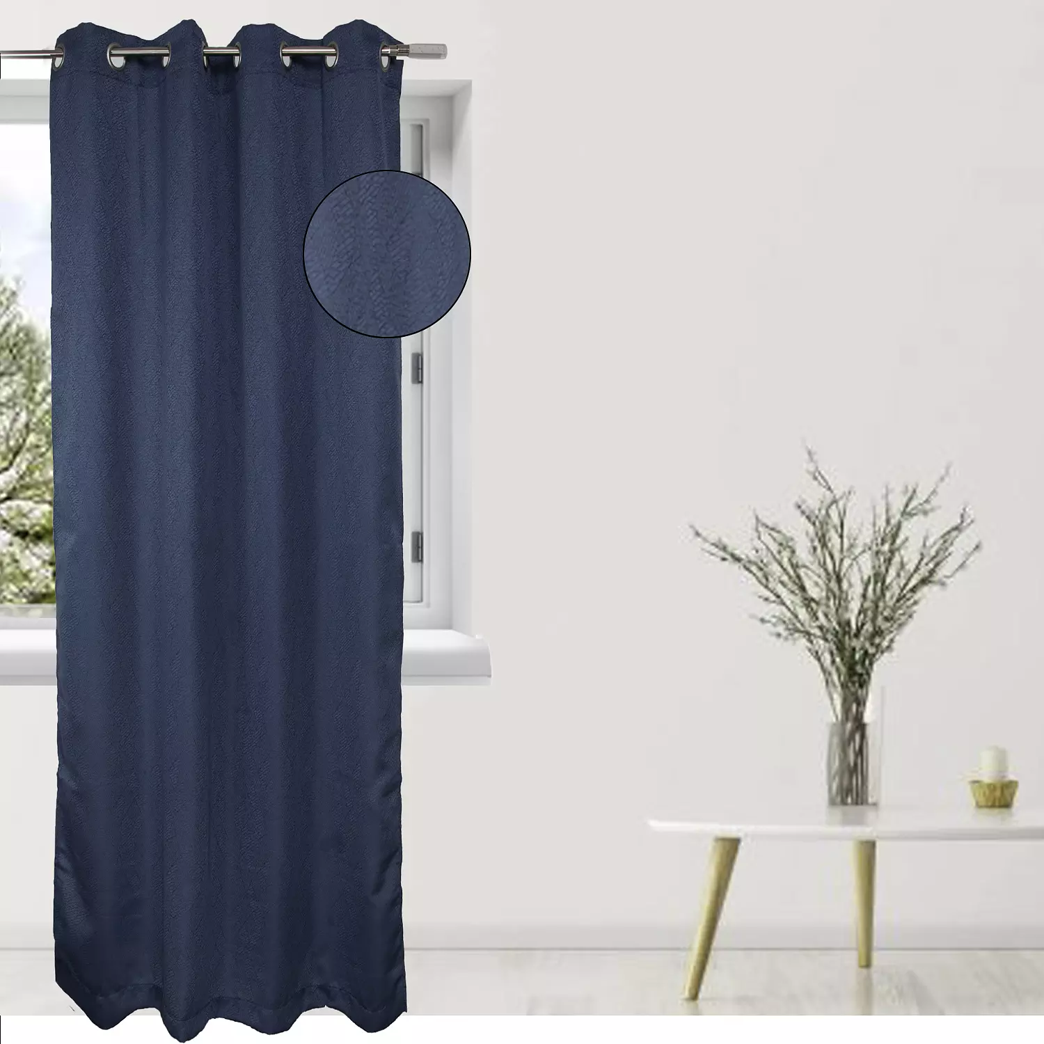Vania, jacquard curtain with metal grommets, 54"x84", blue