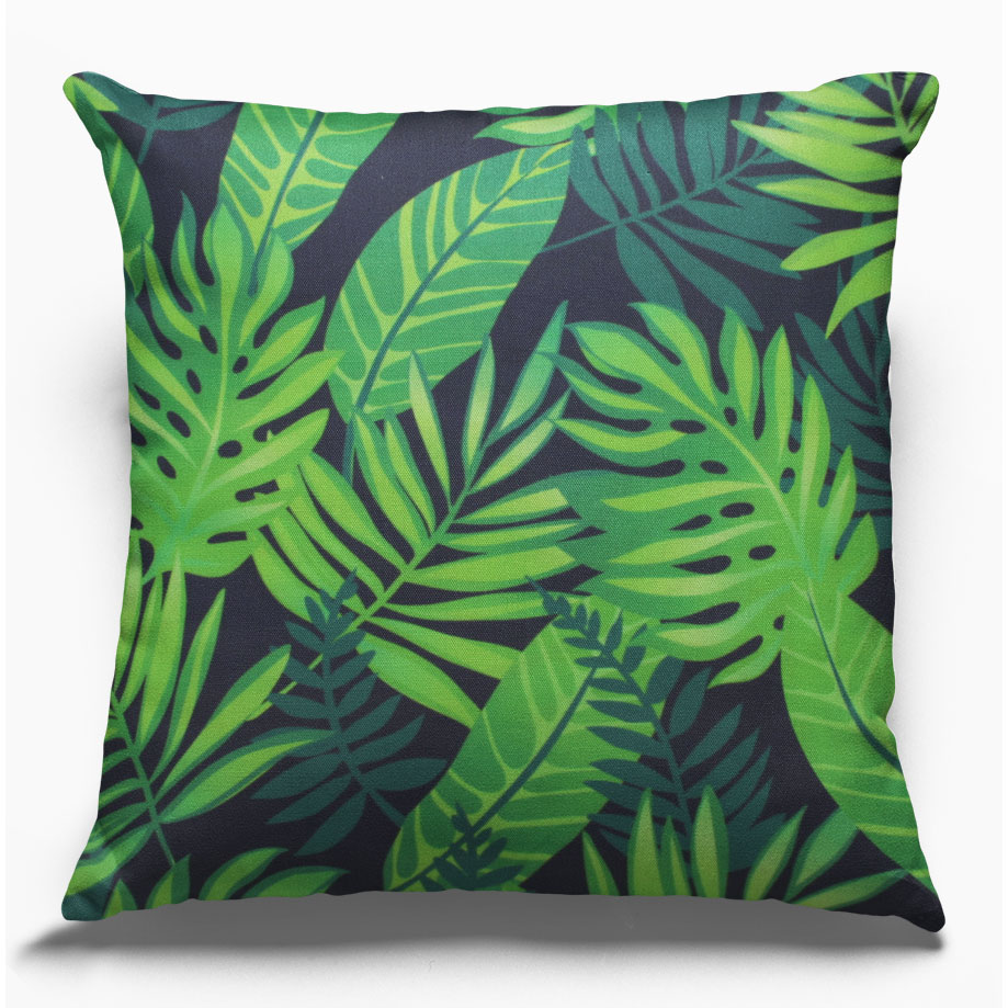 Velvet-feel decorative cushion, 17.5"x17.5" - Palm leaves