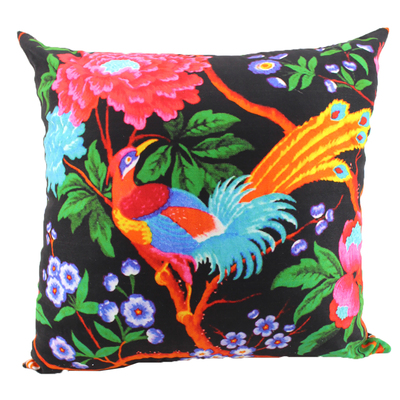 Velvet-feel decorative cushion, 17.5"x17.5" - Parrot garden