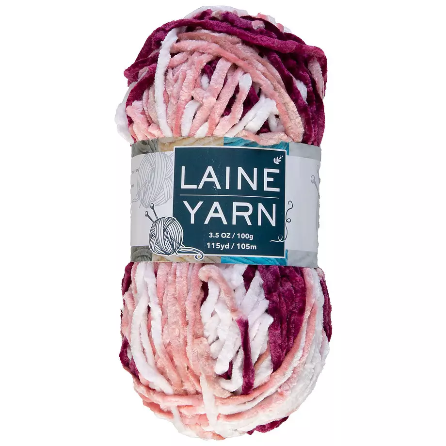 Velvet polyester yarn, pink ombré, 100g