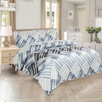 VENICE - Printed cotton quilt set -  Blue and grey stripes