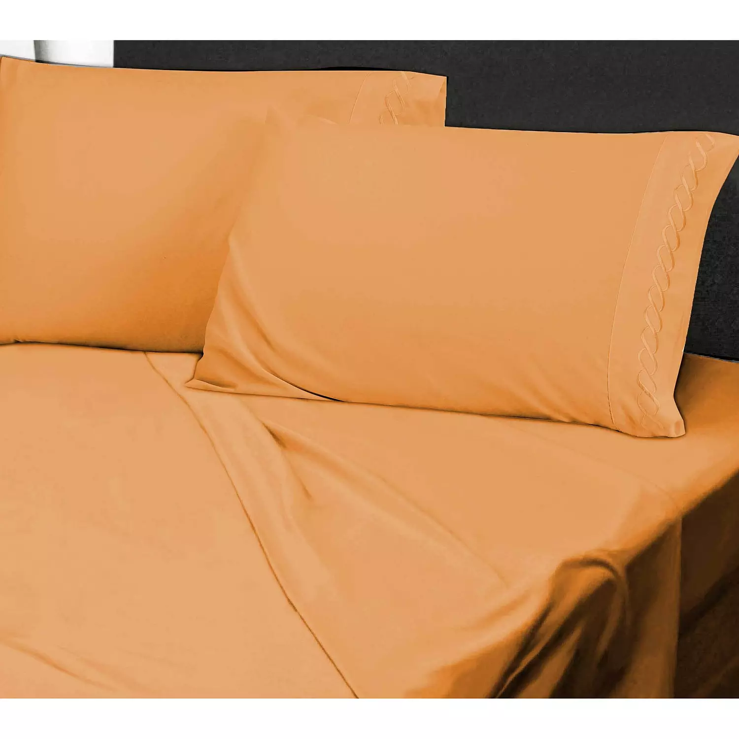 Venus, ens. de draps avec détail hélix brodé, lit simple, orange