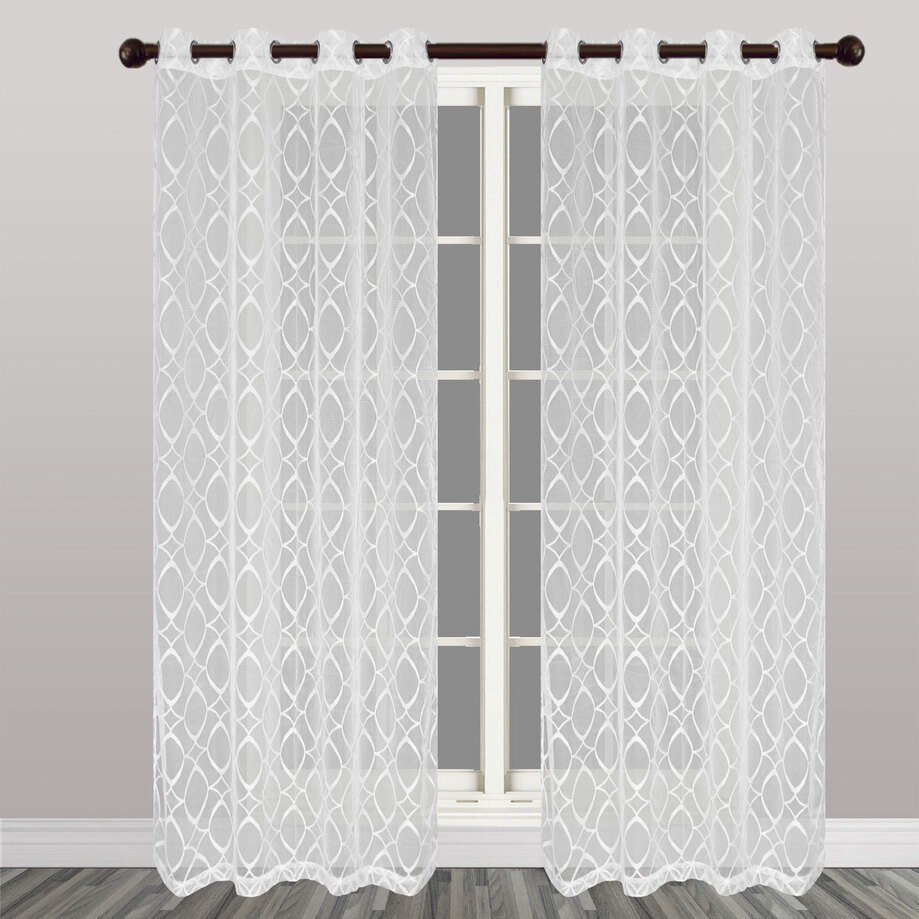 Waffle lace panel with metal grommets, 54"x84" - Geometric sheer
