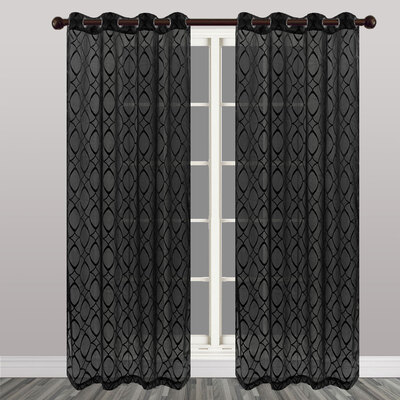 Waffle lace panel with metal grommets, 54"x84" - Geometric sheer