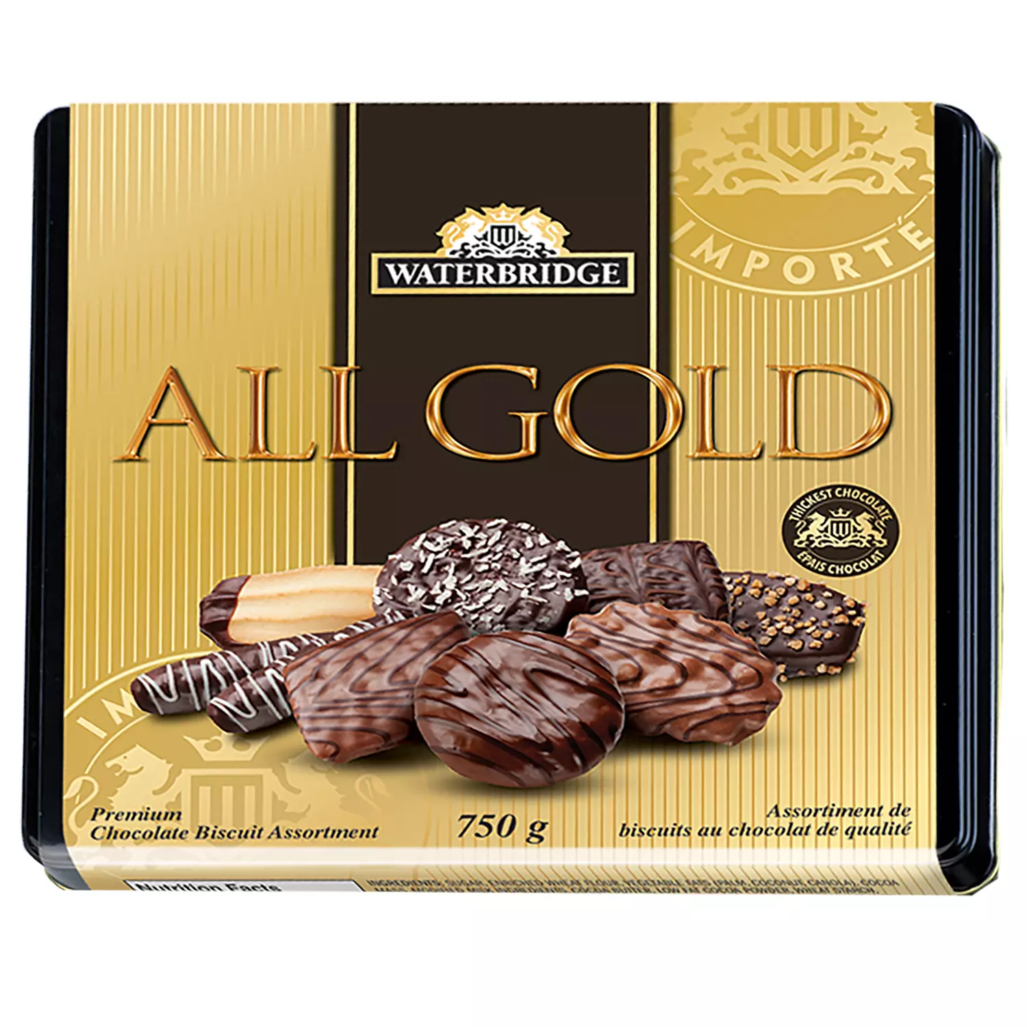 Waterbridge - All Gold - Assortiment de biscuits au chocolat de qualité dans une boîte cadeau en étain, 750g