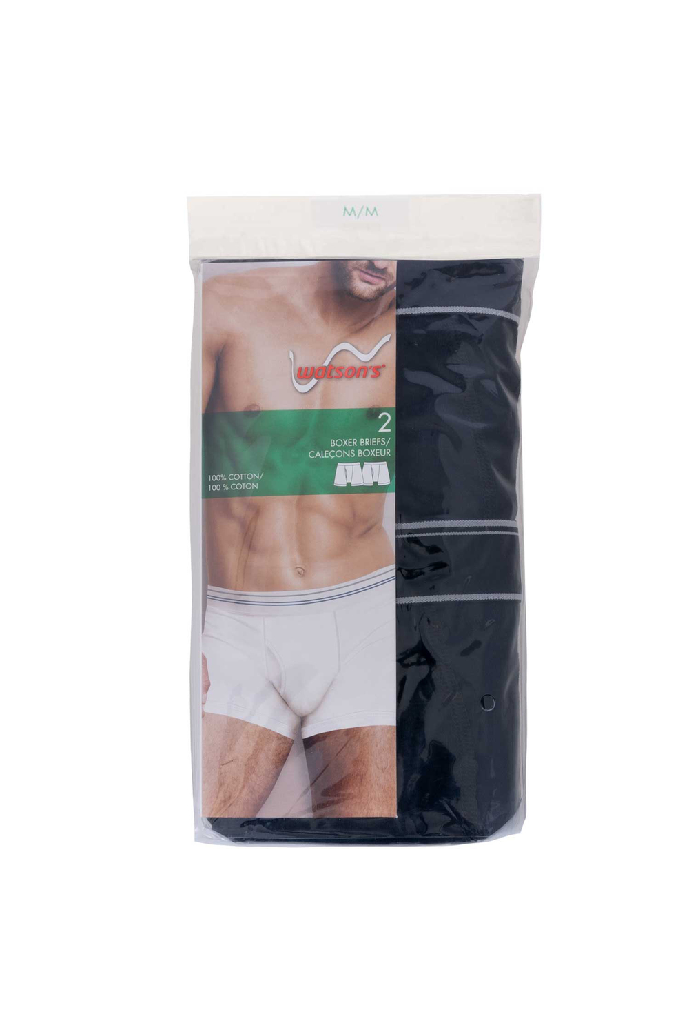 Watson's - Men's 100% cotton underwear, 2 pack boxer briefs, black, medium (M)