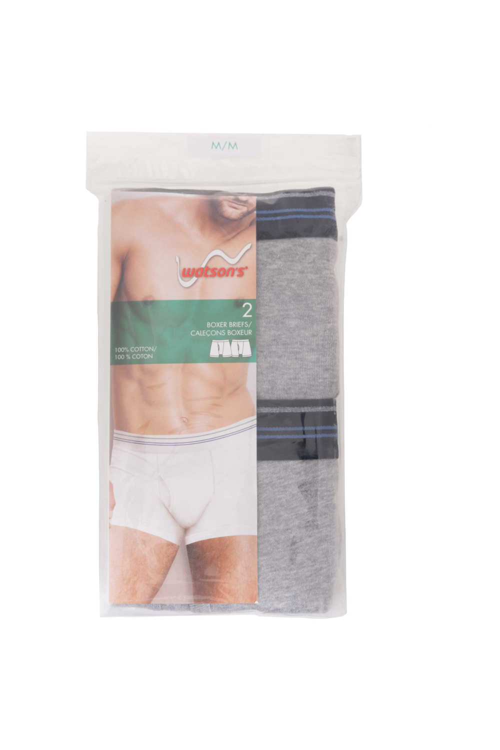 Watson's - Men's 100% cotton underwear, 2 pack boxer briefs, grey, medium (M)
