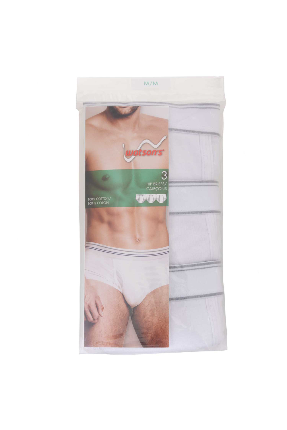 Watson's - Men's 100% cotton underwear, 3 pack hip briefs, white, extra large (XL)