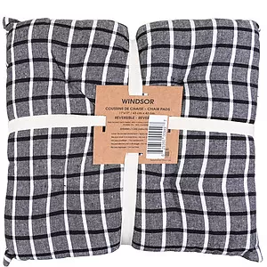 Windsor, solid and plaid chair pads, 17"x17", pk. of 2, dark grey