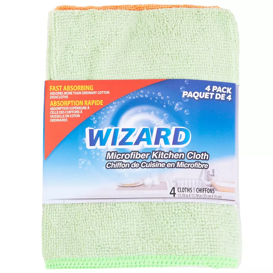 Wizard - Microfiber kitchen cloths, pk. of 4, green & orange