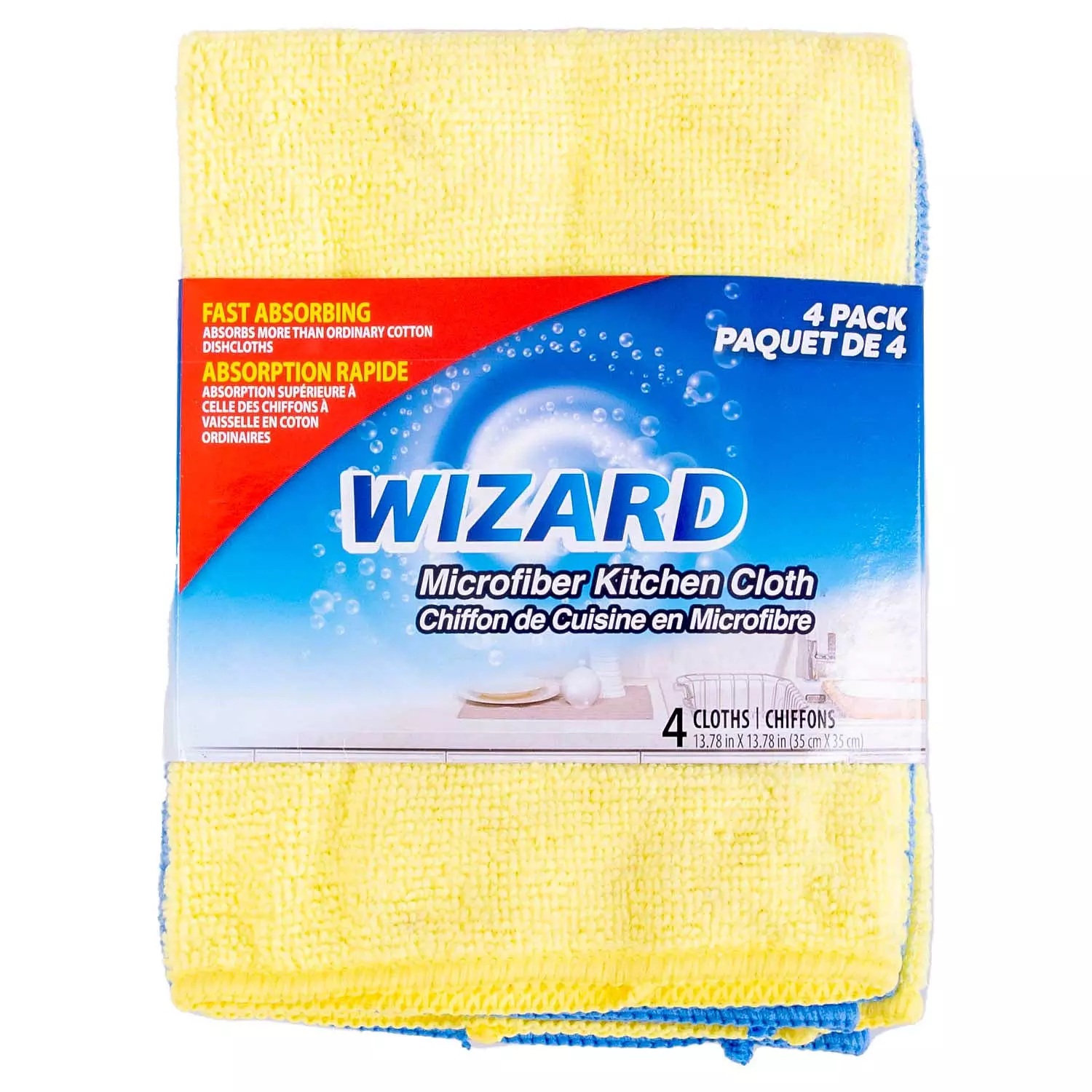 Wizard - Microfiber kitchen cloths, pk. of 4, yellow & blue