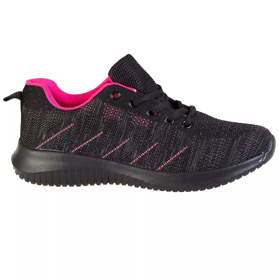 Women's 2-toned Flyknit, lace-up sports shoes, black/pink, size 10