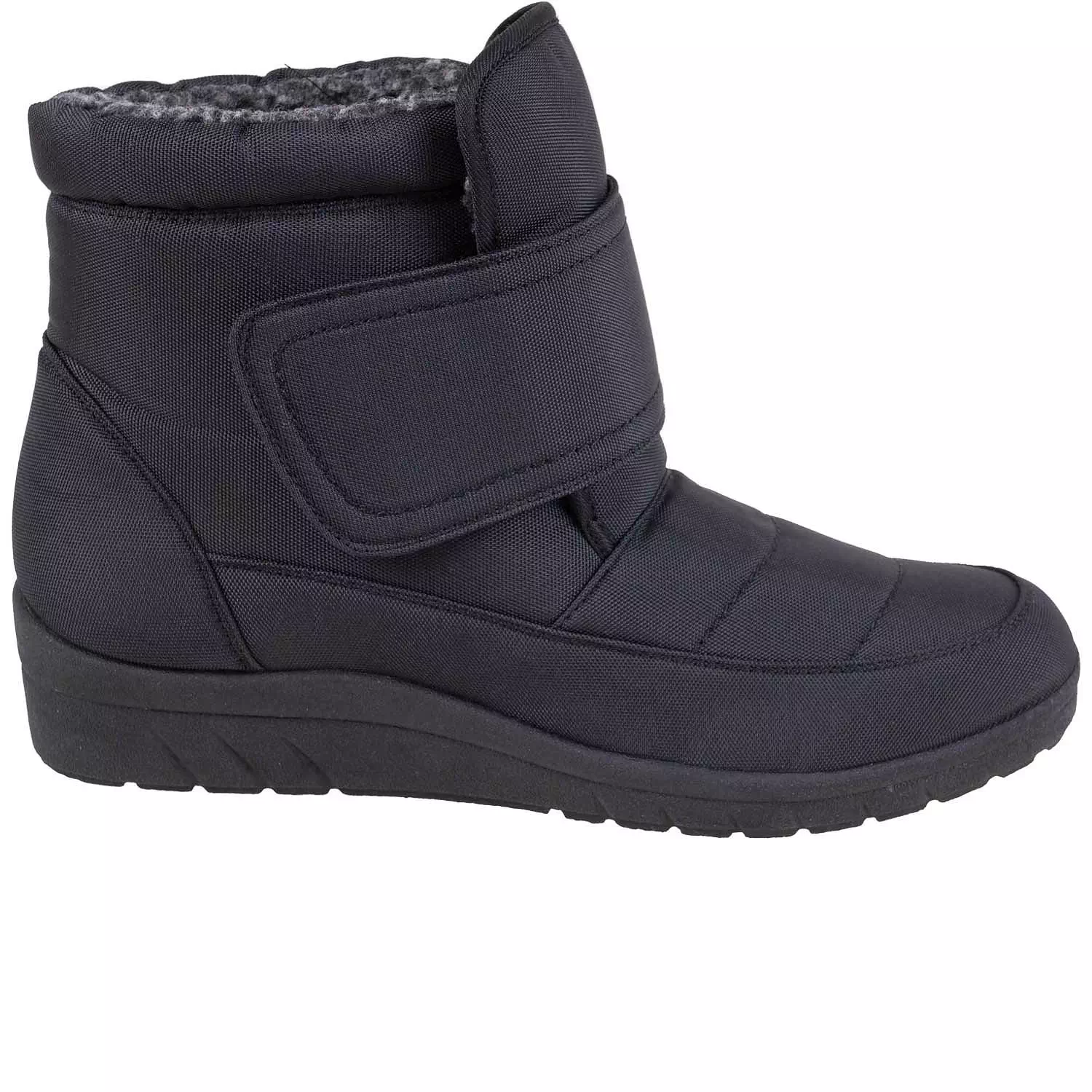 Women's canvas winter ankle boots with velcro strap, black, size 5