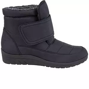Woman's canvas winter ankle boots with velcro strap, black