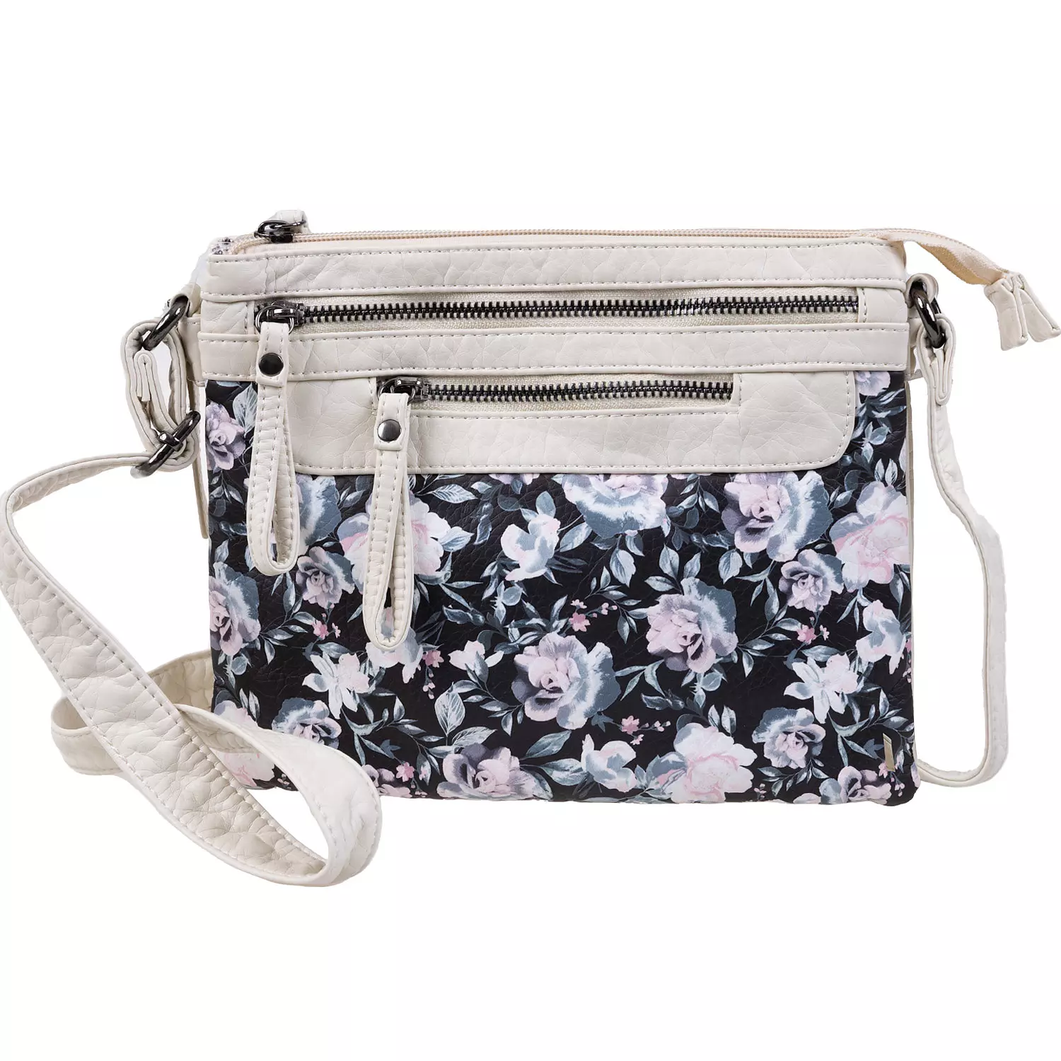 Women's crossbody bag, ivory with floral print